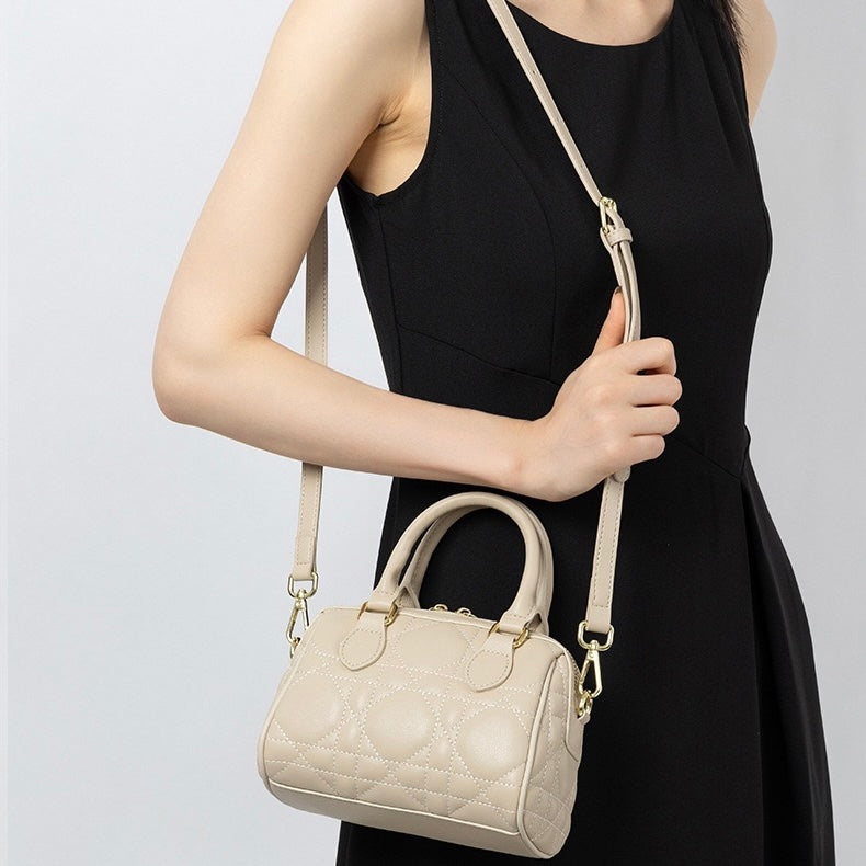 Women's Genuine Leather Quilted Boston Clutch Bag