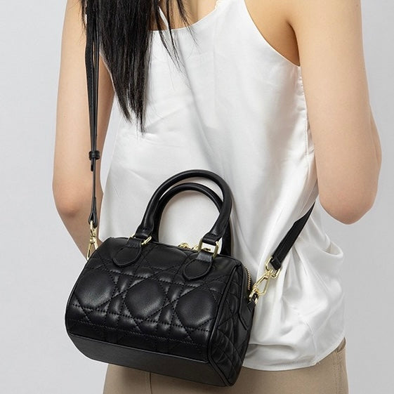 Women's Genuine Leather Quilted Boston Clutch Bag