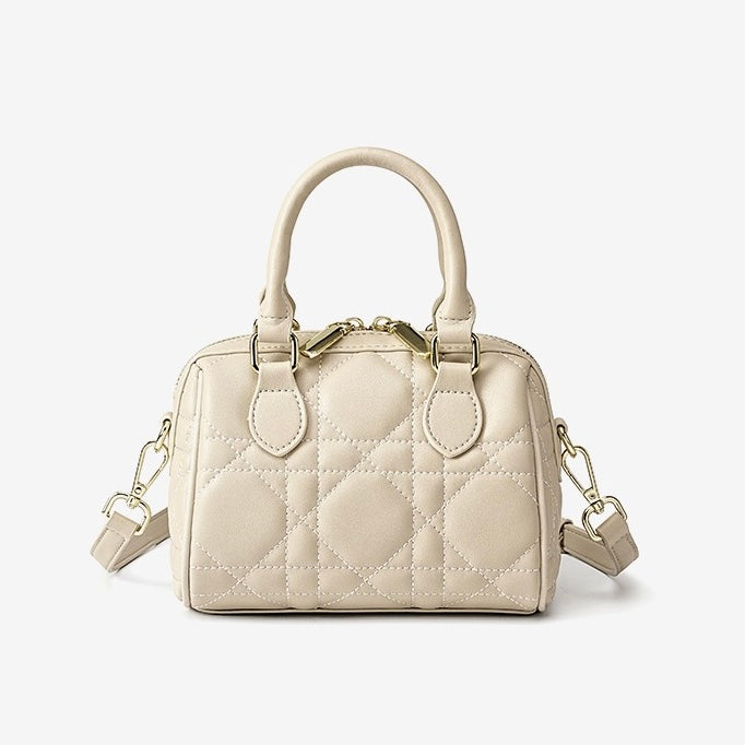 Women's Genuine Leather Quilted Boston Clutch Bag