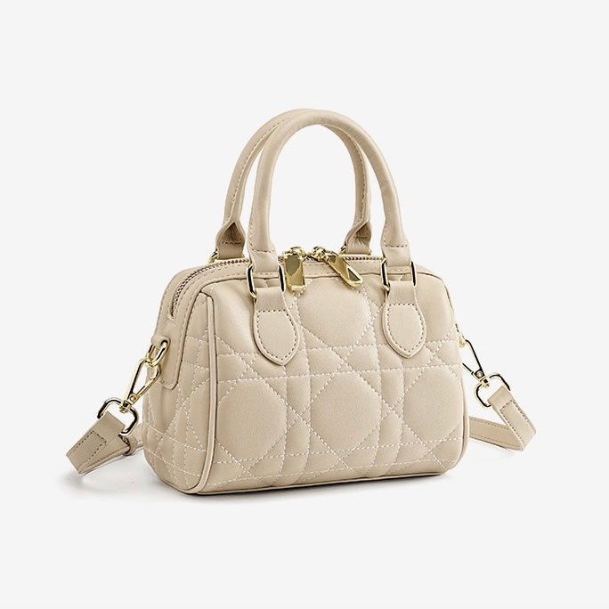 Women's Genuine Leather Quilted Boston Clutch Bag