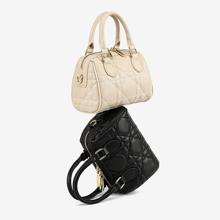 Women's Genuine Leather Quilted Boston Clutch Bag