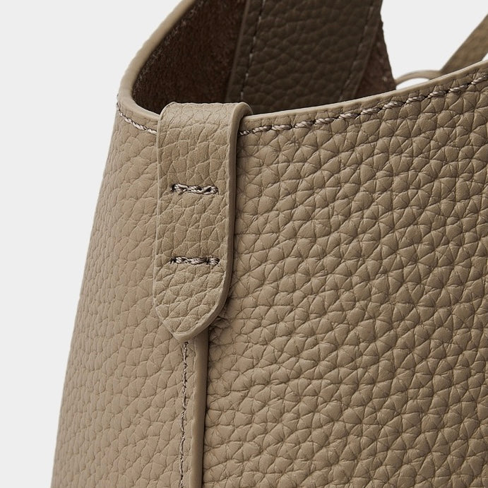 Women's Elegant Pebbled Leather Bucket Bag with Mini Pouch