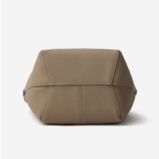Women's Elegant Pebbled Leather Bucket Bag with Mini Pouch