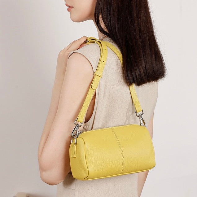 Women's Top Grain Soft Cowhide Cylinder Clutch Bag