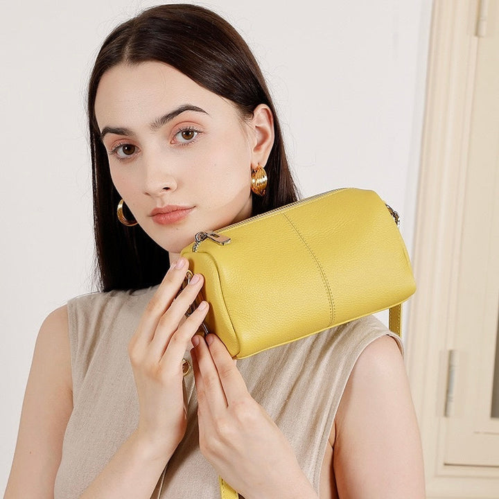 Women's Top Grain Soft Cowhide Cylinder Clutch Bag