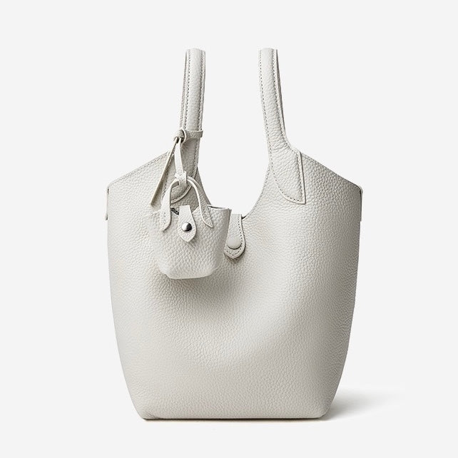 Women's Elegant Pebbled Leather Bucket Bag with Mini Pouch