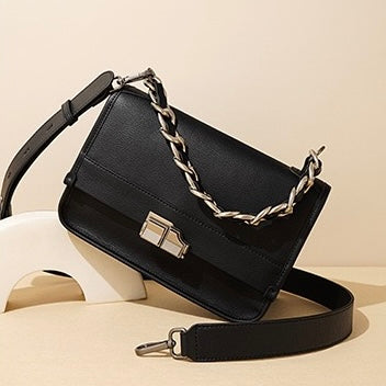 Women’s Genuine Leather Small Square Bag with Double Straps and Single Chain