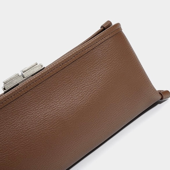 Women’s Genuine Leather Small Square Bag with Double Straps and Single Chain