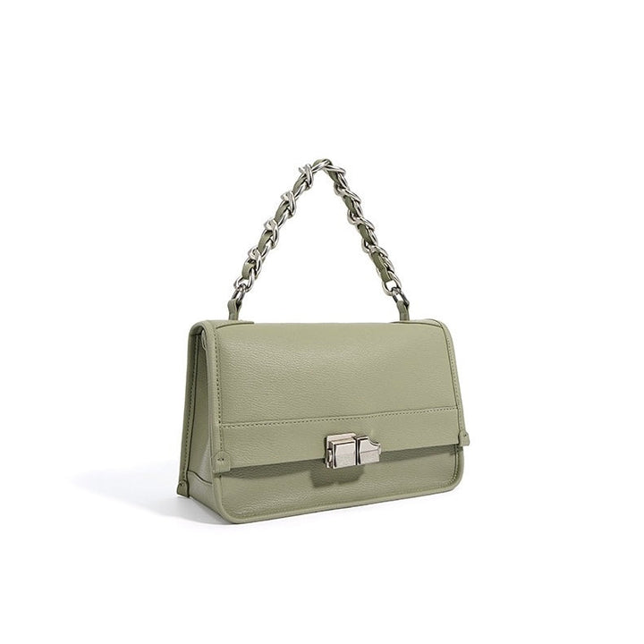 Women’s Genuine Leather Small Square Bag with Double Straps and Single Chain