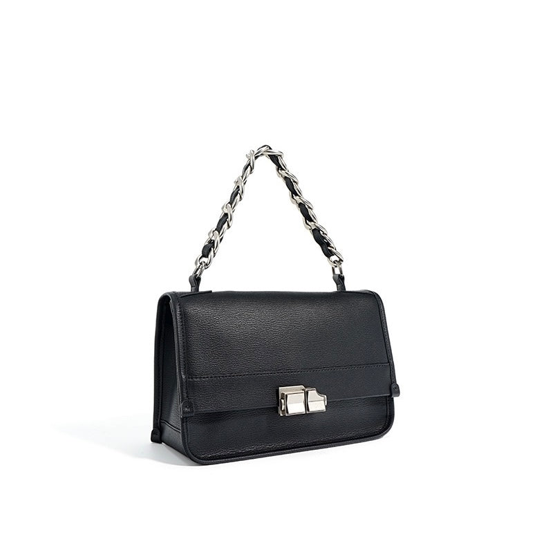 Women’s Genuine Leather Small Square Bag with Double Straps and Single Chain
