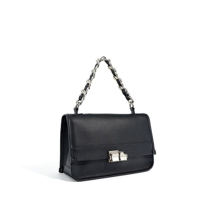 Women’s Genuine Leather Small Square Bag with Double Straps and Single Chain
