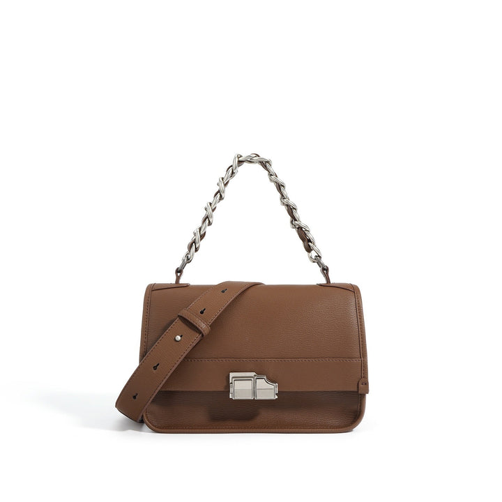 Women’s Genuine Leather Small Square Bag with Double Straps and Single Chain