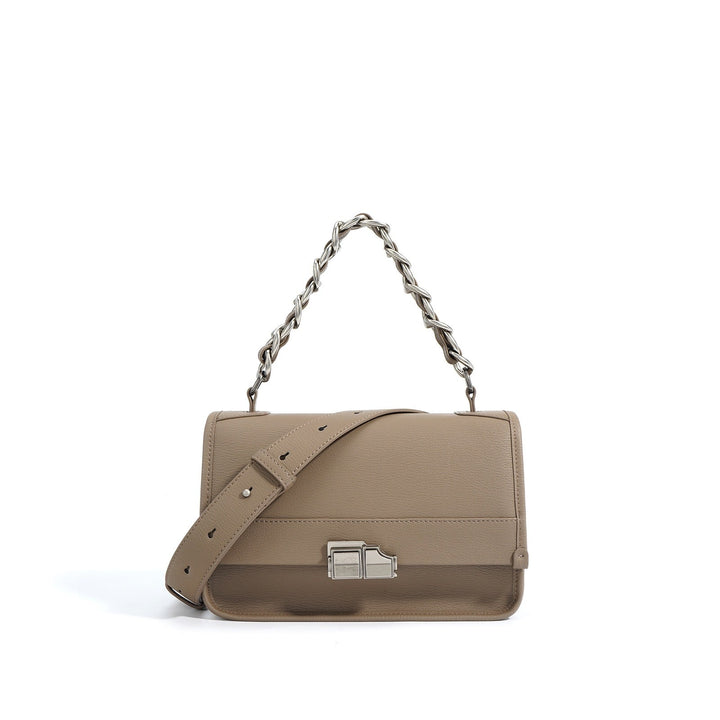 Women’s Genuine Leather Small Square Bag with Double Straps and Single Chain