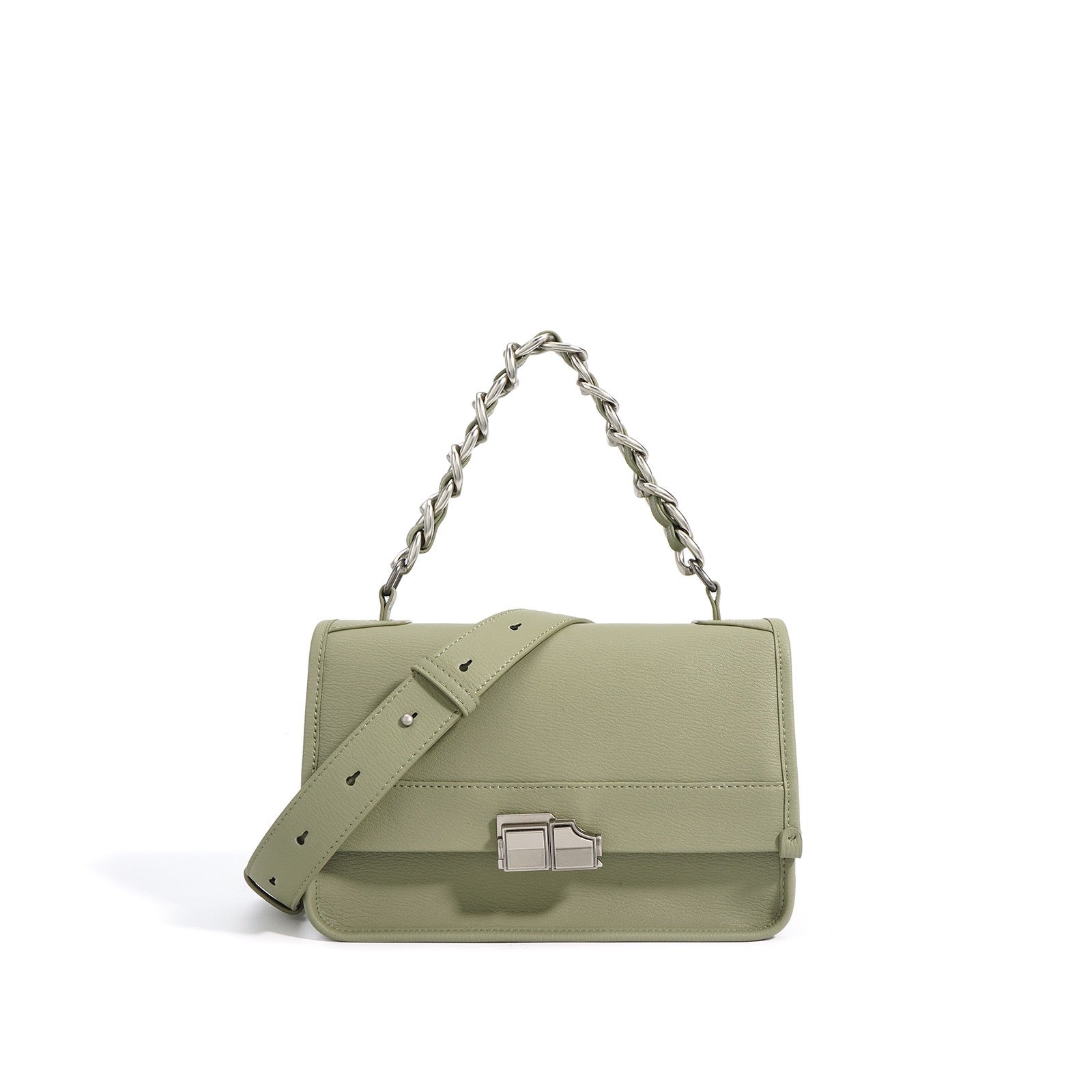 Women’s Genuine Leather Small Square Bag with Double Straps and Single Chain