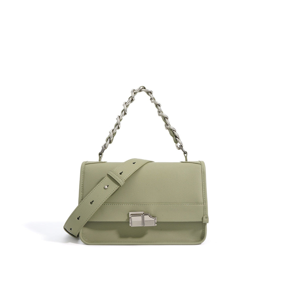 Women’s Genuine Leather Small Square Bag with Double Straps and Single Chain