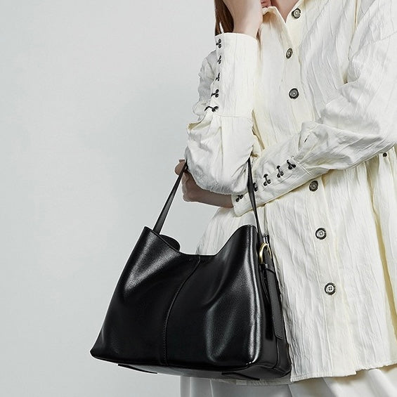 Women’s Genuine Leather Large Tote Shoulder Bag – Vegetable-Tanned Commuter Crossbody