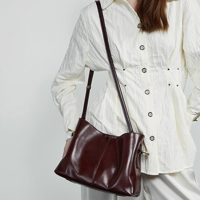 Women’s Genuine Leather Large Tote Shoulder Bag – Vegetable-Tanned Commuter Crossbody