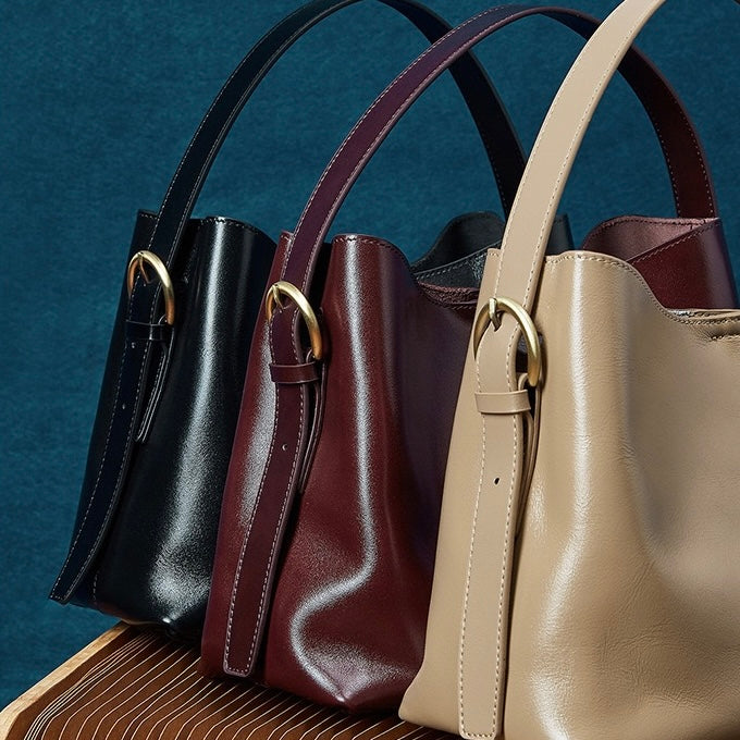 Women’s Genuine Leather Large Tote Shoulder Bag – Vegetable-Tanned Commuter Crossbody