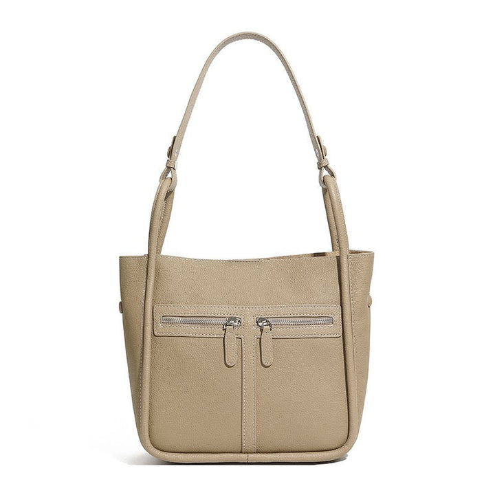Women's Top Grain Leather Niche Luxury Bag – Dual-Zip Design with Removable Liner