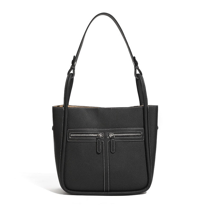 Women's Top Grain Leather Niche Luxury Bag – Dual-Zip Design with Removable Liner