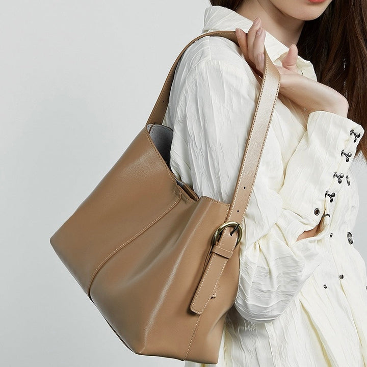 Women’s Genuine Leather Large Tote Shoulder Bag – Vegetable-Tanned Commuter Crossbody