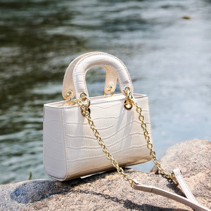 Women’s Genuine Leather Elegant Top-Handle Handbag – Croc Embossed Classic Style