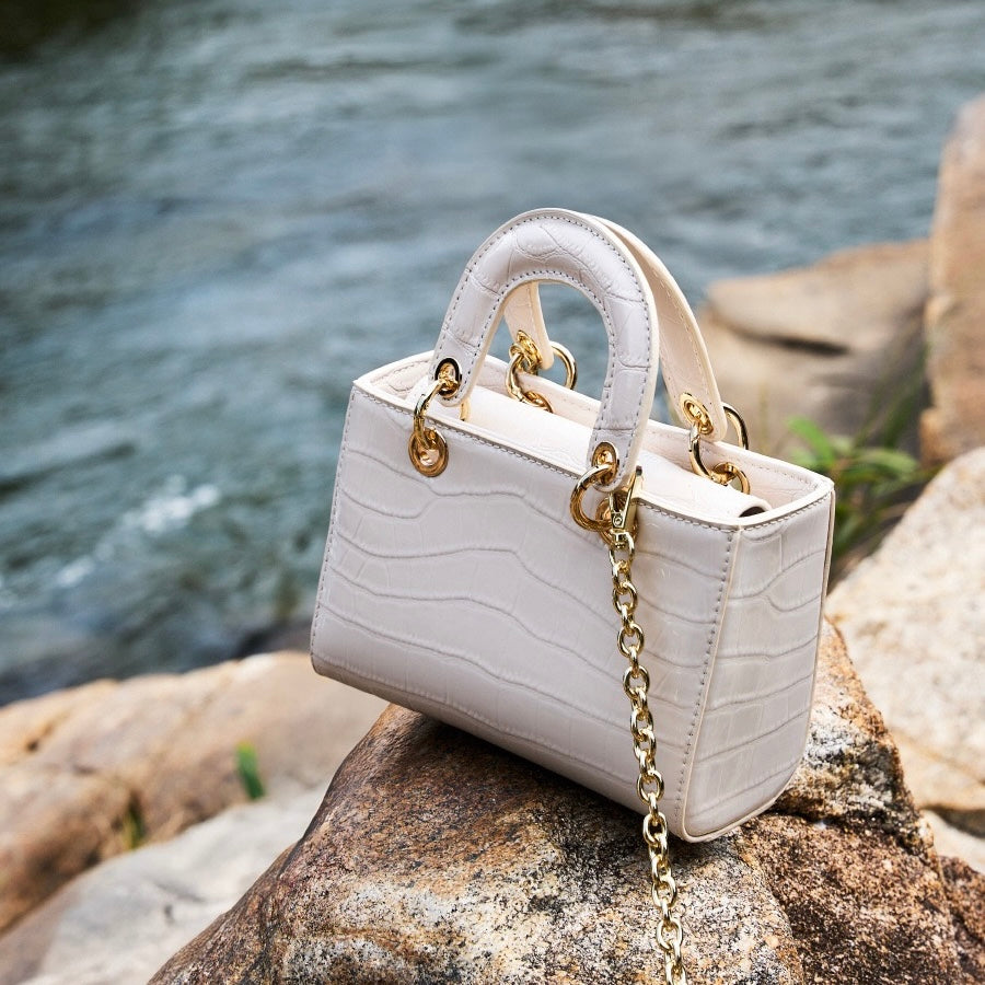 Women’s Genuine Leather Elegant Top-Handle Handbag – Croc Embossed Classic Style