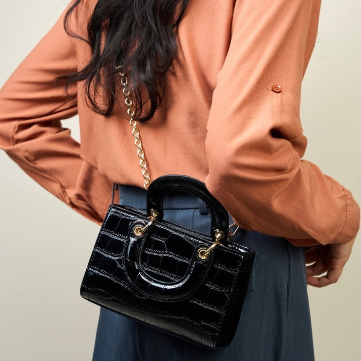 Women’s Genuine Leather Elegant Top-Handle Handbag – Croc Embossed Classic Style