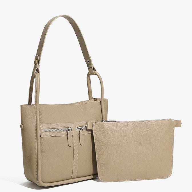 Women's Top Grain Leather Niche Luxury Bag – Dual-Zip Design with Removable Liner