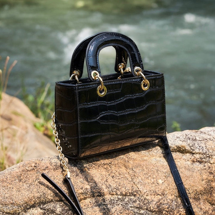Women’s Genuine Leather Elegant Top-Handle Handbag – Croc Embossed Classic Style