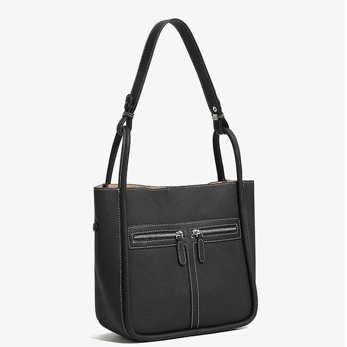 Women's Top Grain Leather Niche Luxury Bag – Dual-Zip Design with Removable Liner