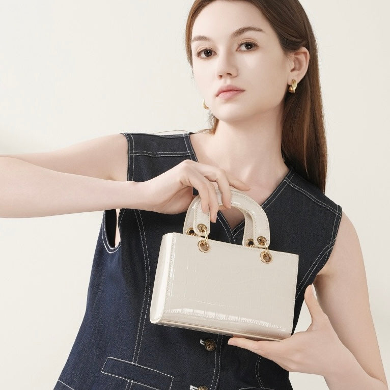 Women’s Genuine Leather Elegant Top-Handle Handbag – Croc Embossed Classic Style