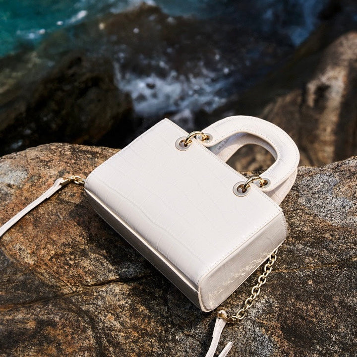 Women’s Genuine Leather Elegant Top-Handle Handbag – Croc Embossed Classic Style