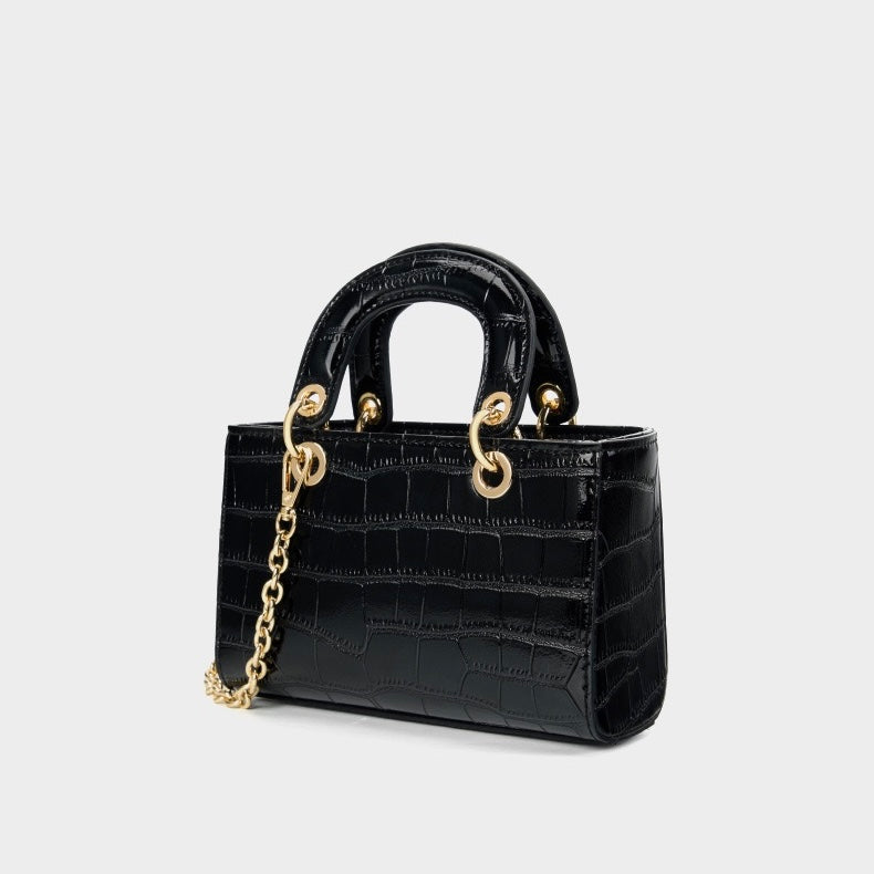 Women’s Genuine Leather Elegant Top-Handle Handbag – Croc Embossed Classic Style