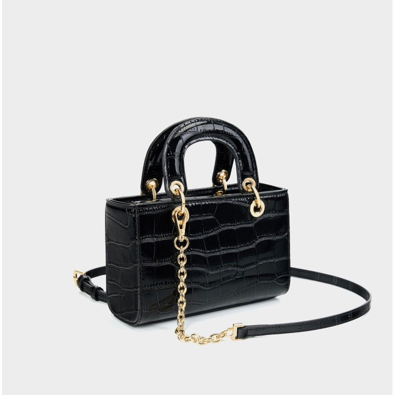 Women’s Genuine Leather Elegant Top-Handle Handbag – Croc Embossed Classic Style
