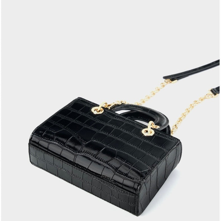 Women’s Genuine Leather Elegant Top-Handle Handbag – Croc Embossed Classic Style