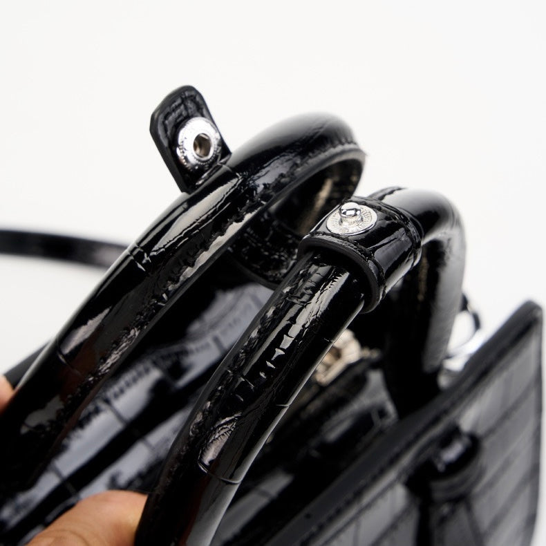 Women’s Genuine Leather Top Handle Bag – French Alligator-Texture Square Crossbody