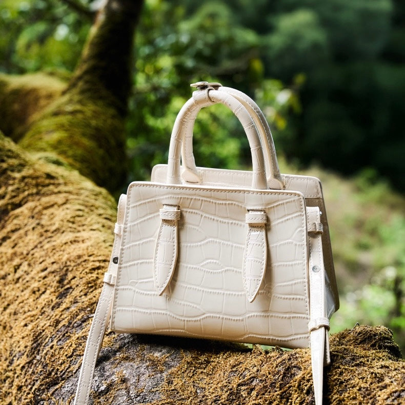 Women’s Genuine Leather Top Handle Bag – French Alligator-Texture Square Crossbody