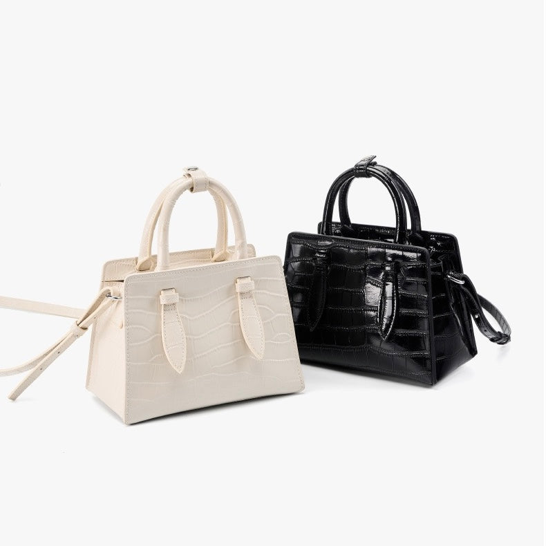 Women’s Genuine Leather Top Handle Bag – French Alligator-Texture Square Crossbody