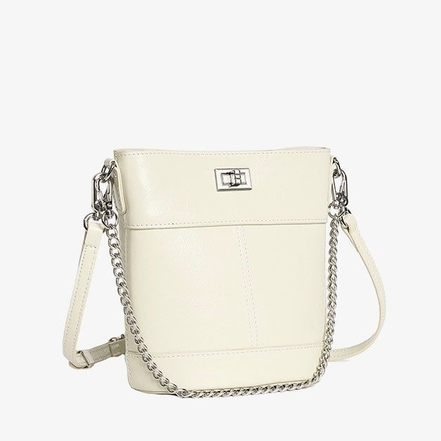 Women's Luxury Waxed Top Grain Leather Bucket Bag