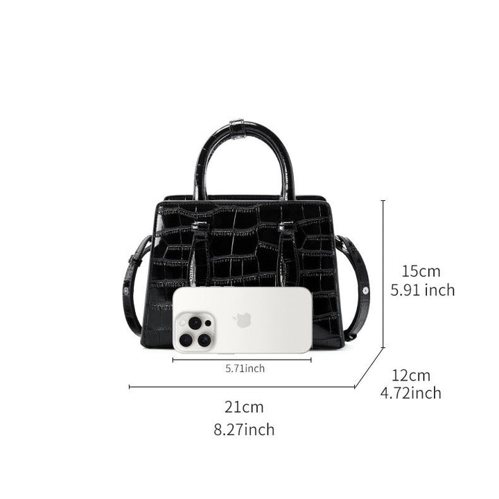 Women’s Genuine Leather Top Handle Bag – French Alligator-Texture Square Crossbody