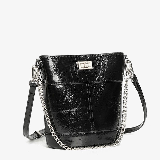 Women's Luxury Waxed Top Grain Leather Bucket Bag