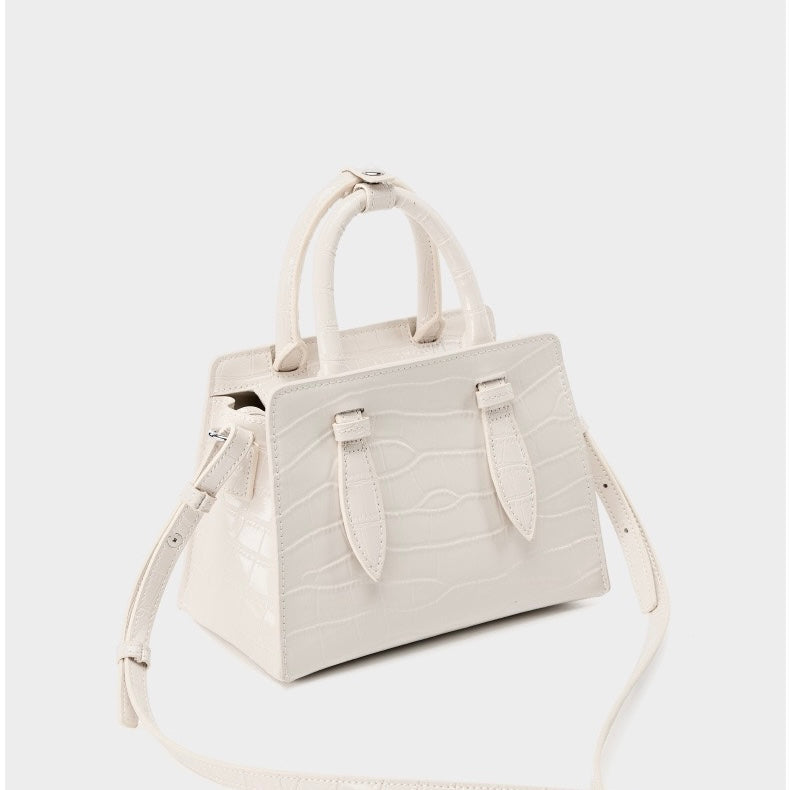 Women’s Genuine Leather Top Handle Bag – French Alligator-Texture Square Crossbody