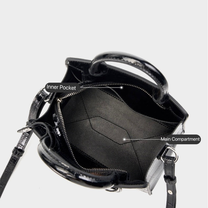 Women’s Genuine Leather Top Handle Bag – French Alligator-Texture Square Crossbody