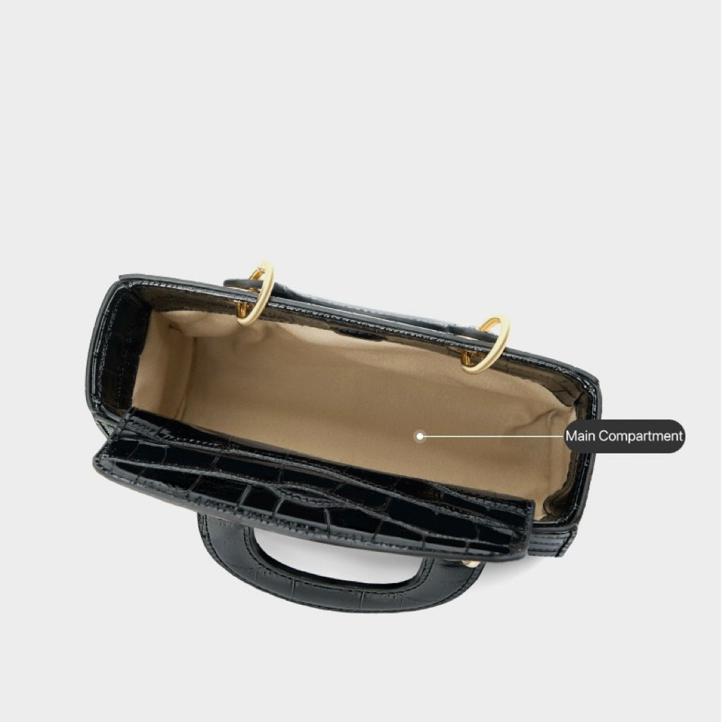 Women’s Genuine Leather Elegant Top-Handle Handbag – Croc Embossed Classic Style