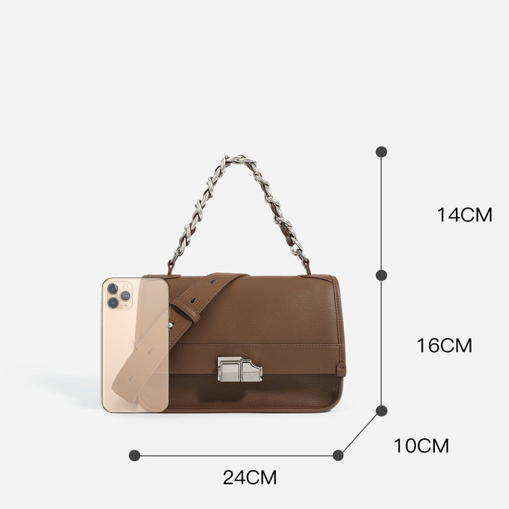 Women’s Genuine Leather Small Square Bag with Double Straps and Single Chain