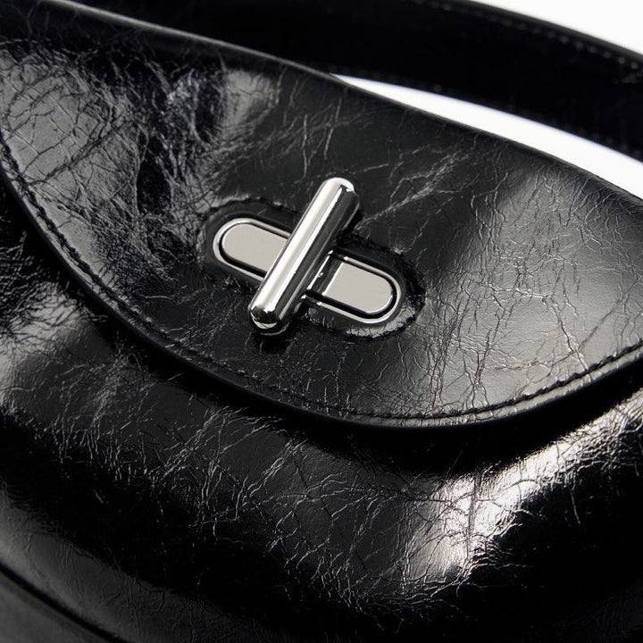 Women’s Genuine Leather Mini Bucket Shoulder Bag – Chic Turn-Lock Crossbody