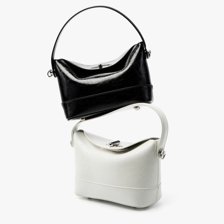 Women’s Genuine Leather Mini Bucket Shoulder Bag – Chic Turn-Lock Crossbody