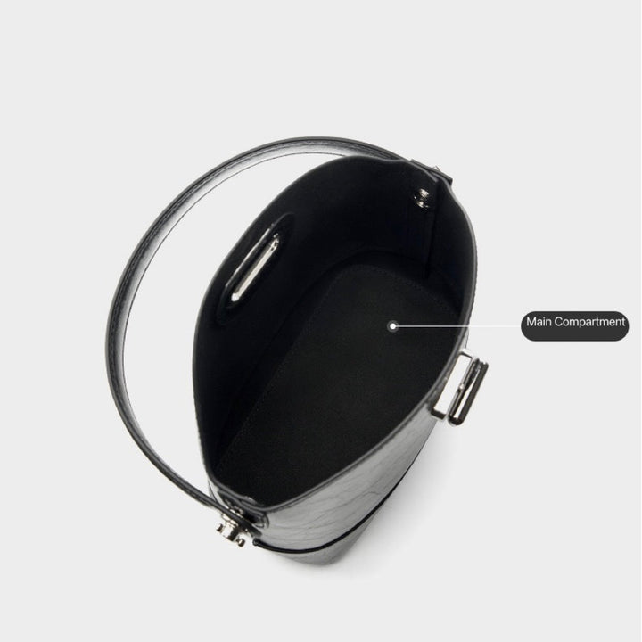 Women’s Genuine Leather Mini Bucket Shoulder Bag – Chic Turn-Lock Crossbody