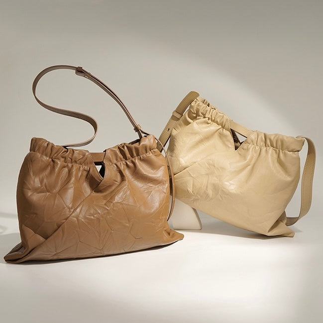 Women’s Genuine Leather Lazy Style Drawstring Crossbody Bag